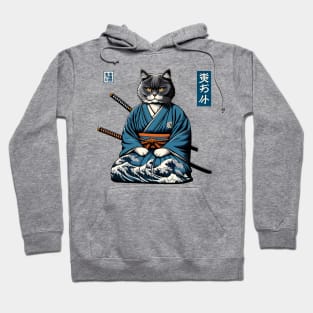 Vaporwave Samurai Cat Great Wave Off Kanagawa Hoodie